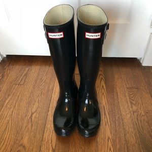 Hunter Boots Original Tall Gloss, Black, Size 7